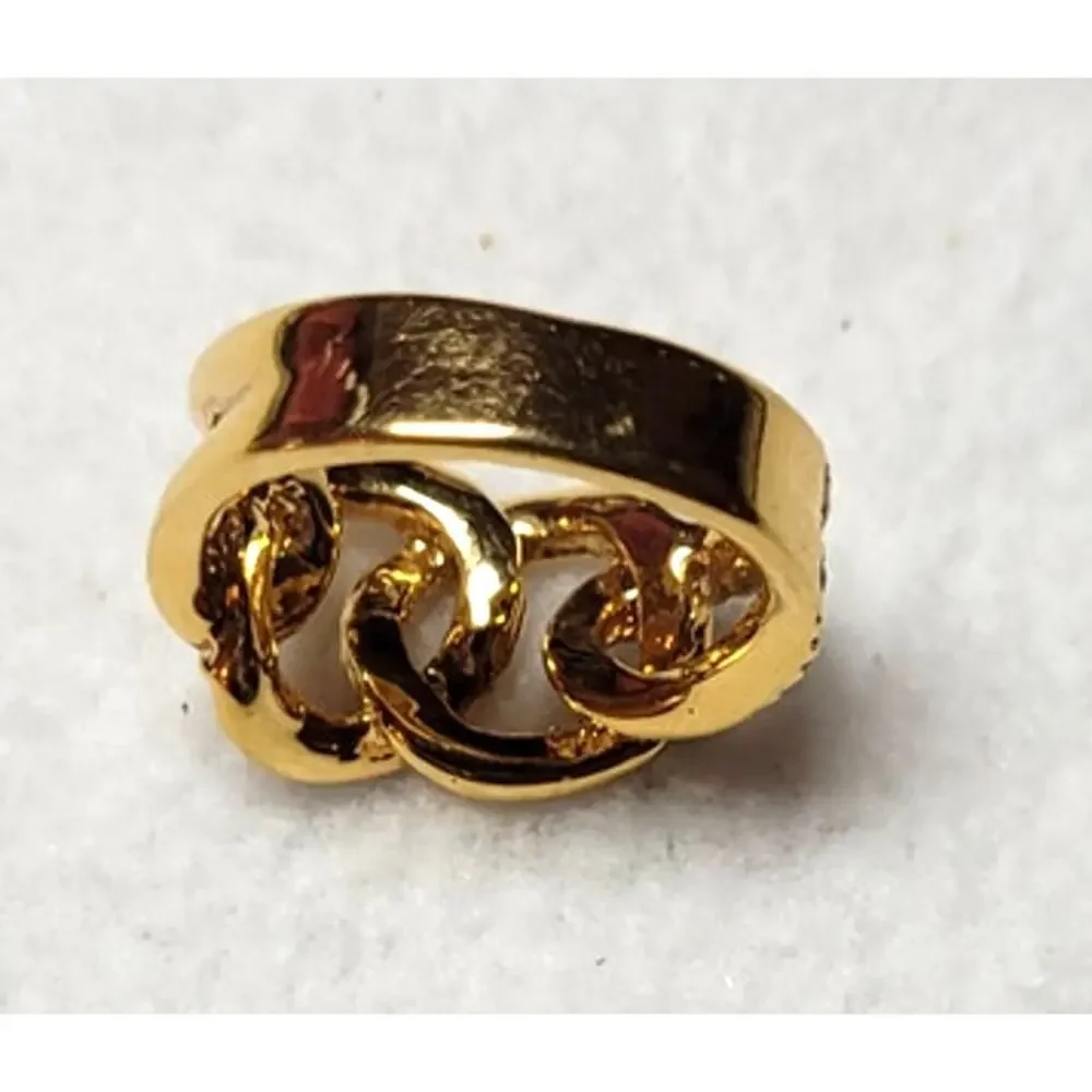 Vtg KJL Kenneth Jay Lane Gold Tone Chunky Chain Link Rhinestone Ring Size 8.25